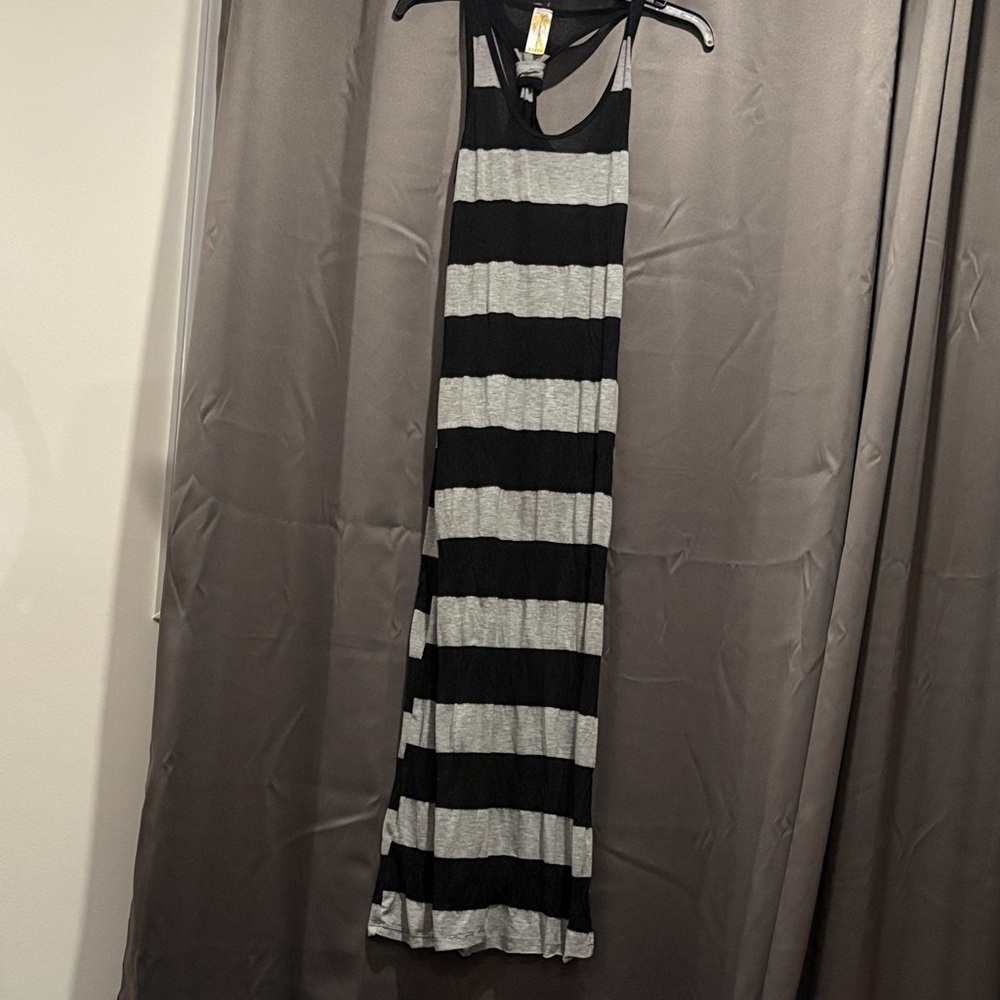 Lily Bleu Black and Gray Striped Maxi Dress